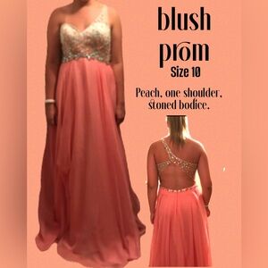 Peach Sequin/Stoned One-Shoulder Gown
